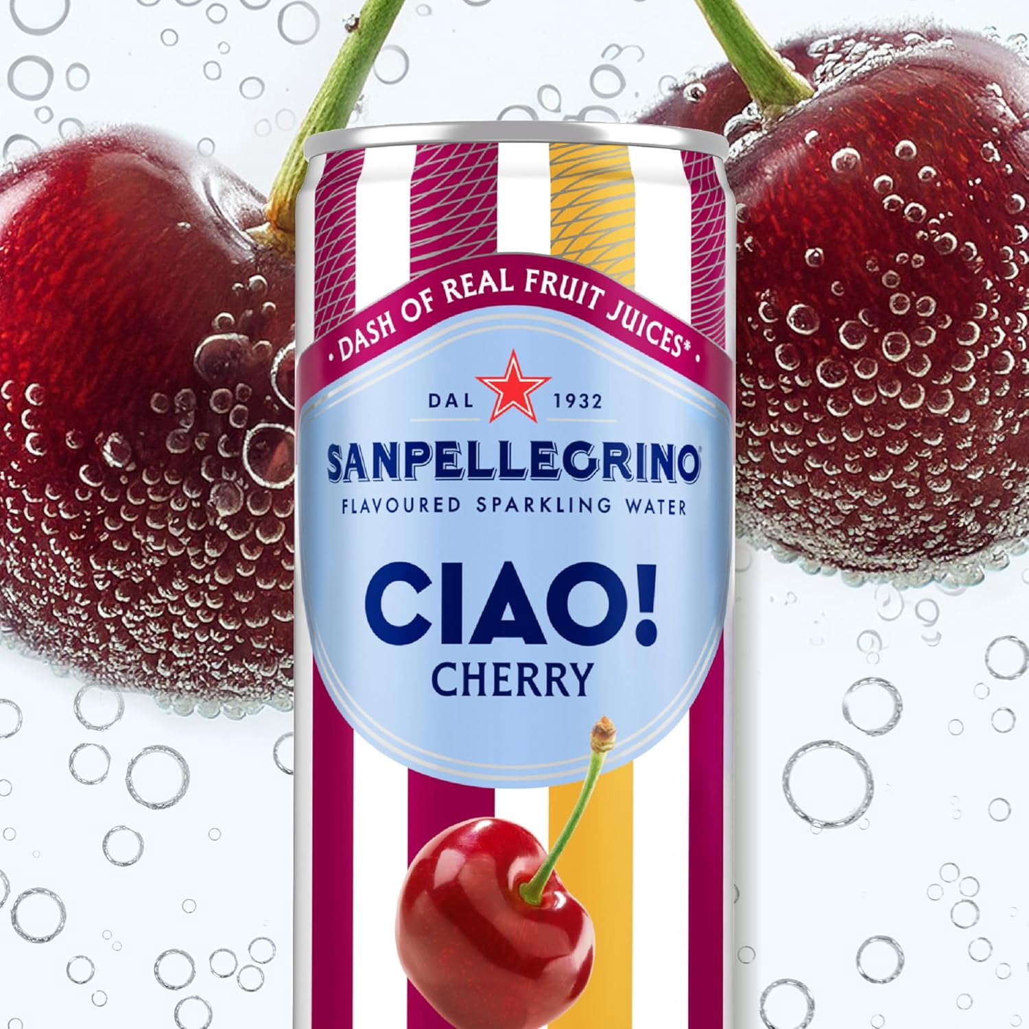 San Pellegrino CIAO! Cherry Flavoured Italian Sparkling Water, Dash of Real Fruit Juice 6x330ml