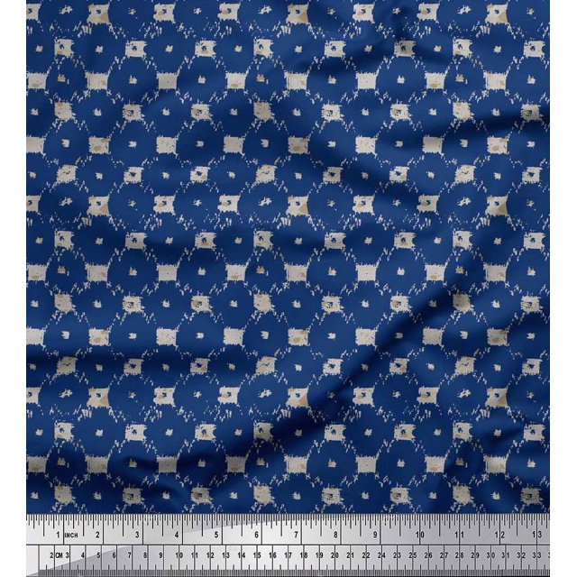 Soimoi Japan Crepe Satin Fabric Check & Geometric Printed Fabric 1 Yard 42 Inch Wide