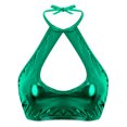 thumbnail image 1 of RUNQHUI Women's Shiny Metallic Keyhole Crop Top Halter Backless Rave Bandeau Vest Bra Clubwear Green One Size, 1 of 6