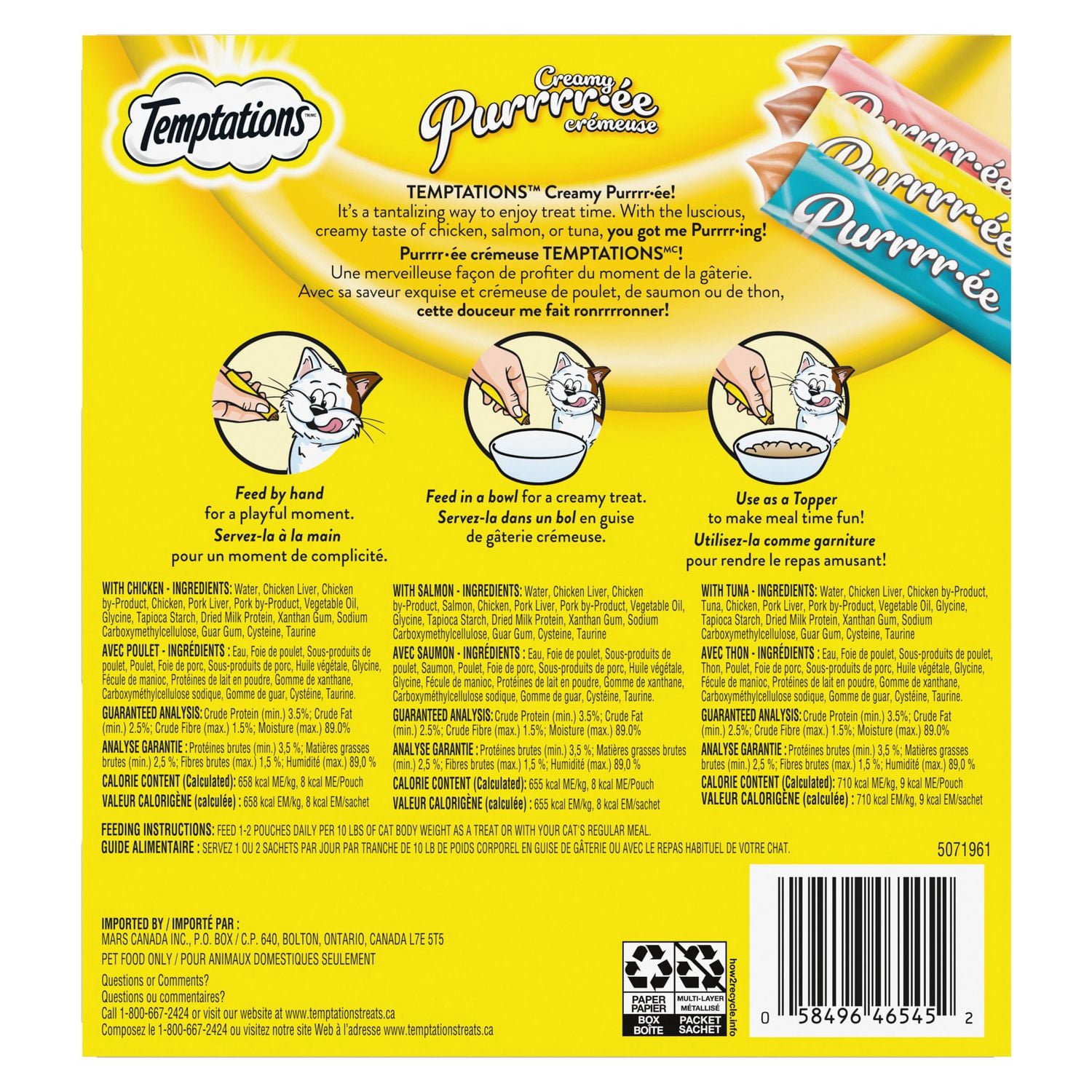 Temptations Purée Crémeuse au Poulet & au Saumon & au Thon, Gâteries Léchables pour Chats Adultes, 24 Sachets, 288g