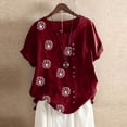 thumbnail image 1 of Pisexur Hauts Grande Taille pour Femmes Été T-Shirts à Manches Courtes Col Rond Imprimé Pissenlit Hauts Amples Blouses Confortables en Lin, 1 of 4