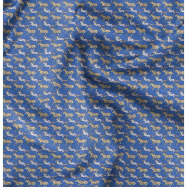 Soimoi Bleu Moss Tissu Georgette Cheval de Course Imprimé par Yard 42 Pouces de Large