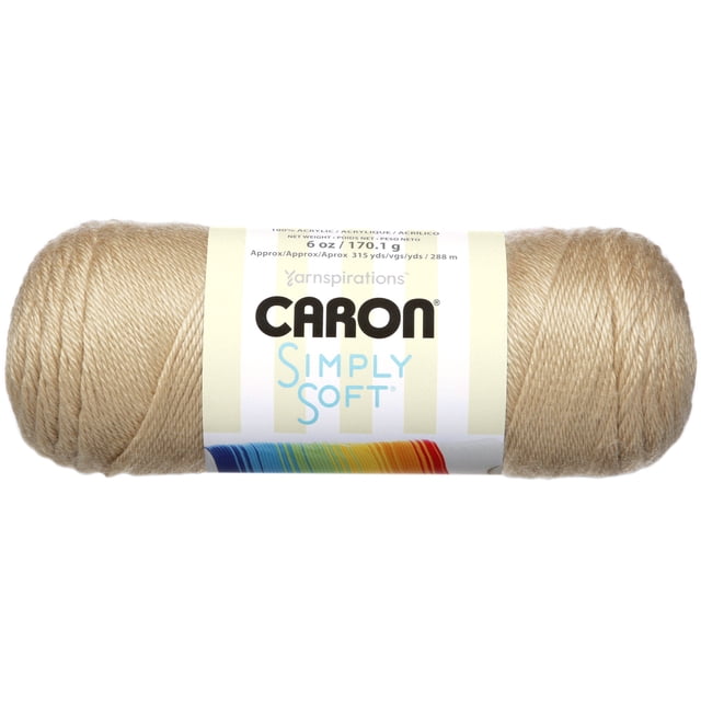 Caron Simply Soft Fil, Acrylique #4 Poids Moyen worsted, Écheveau de 6oz/170g en beige avec texture Lisse et Lustrée et Brins Serrés Torsadés, Lavable à la machine et Séchable, Convient au Tricot, au crochet et aux Projets de Déco Maison.
