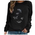 thumbnail image 1 of Fashion Womens Casual O-neck Butterfly Rhinestone Long Sleeve Tops T-shirt, 1 of 5