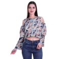 thumbnail image 1 of Moomaya Button Front Cold Shoulder Top Printed  Casual Loose Blouse Short Top, 1 of 4