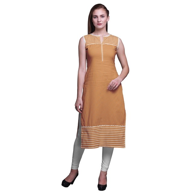 Bimba Tuniques Droites pour Femmes Imprimées Sans Manches Kurti Décontractée Robe Petite