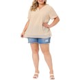 thumbnail image 2 of Agnes Orinda Women's Plus Size Tops Swiss Dots Short Sleeve Notched Neck Spring Summer Blouses 3X Beige, 2 of 6