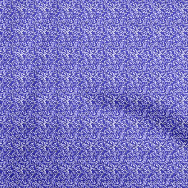oneOone Polyester Spandex Medium Blue Fabric Damask Scroll Craft Projects Decor Fabric Printed By The Yard 56 Inch Wide