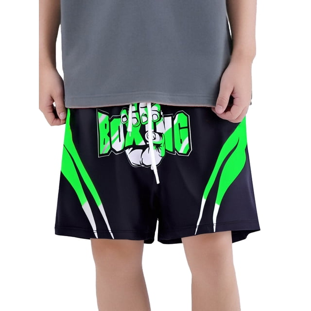 Moggemol Kids Boys Color Block Letter Printed Boxer Shorts Drawstring Elastic Waistband Boxer Trunk Green 6