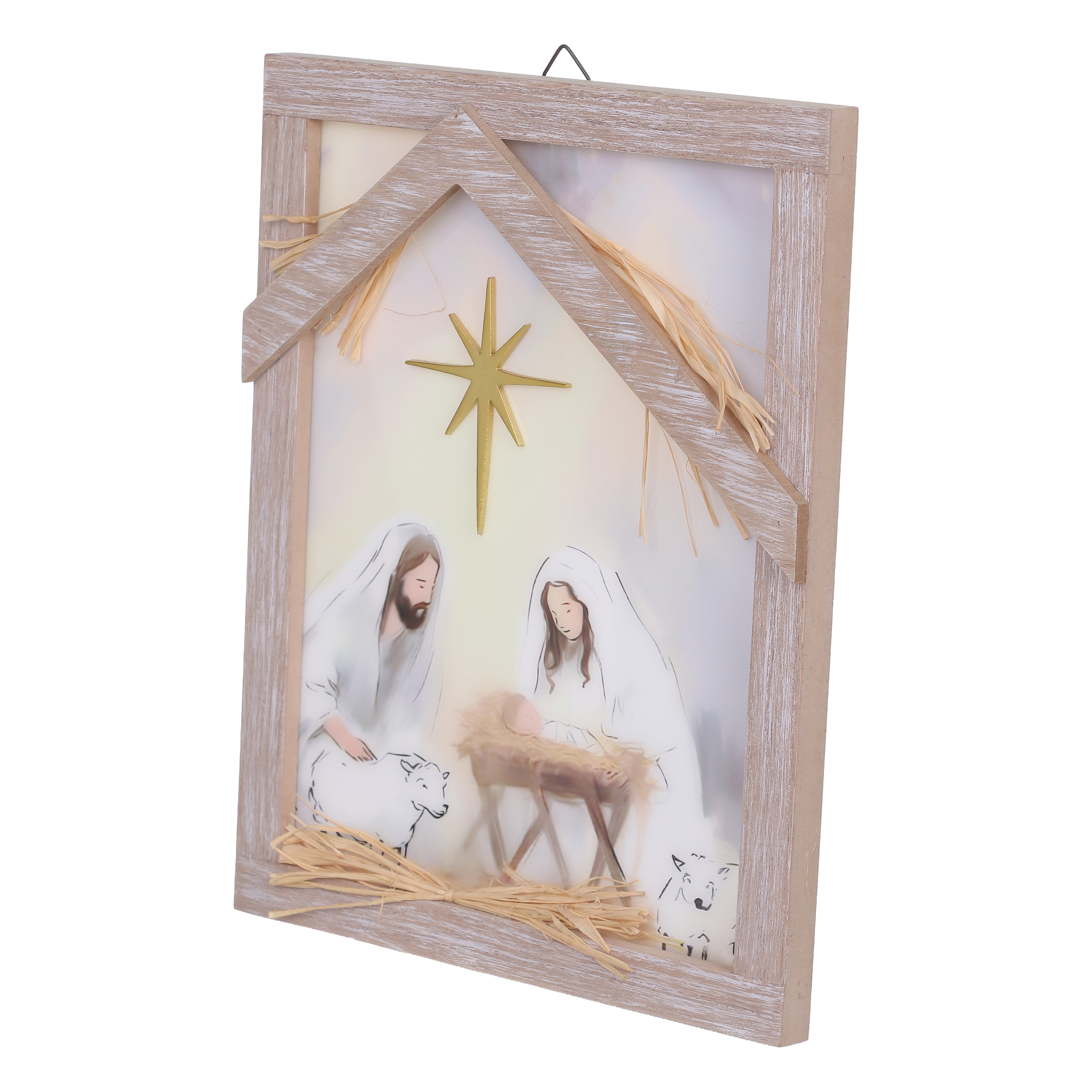HOLIDAY TIME 11.75 IN Nativity Wooden Framed Wall Decor, 80% MDF 20% PP Holy Family Christmas Scene Wall Hanging