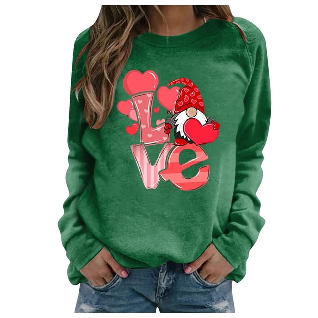 Xingqing Femmes Valentine'S Day Casual en Vrac Manches Longues T-Shirt Amour Coeur Graphique Imprimé Raglan Col Rond Top Grande Taille Sweatshirt