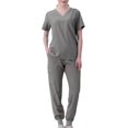 thumbnail image 1 of Pisexur Plus Size Scrub Set for Women - Slim Solid Color V-Neck Scrub Top & Skinny Cargo Scrub Pants With Pockets, 1 of 2