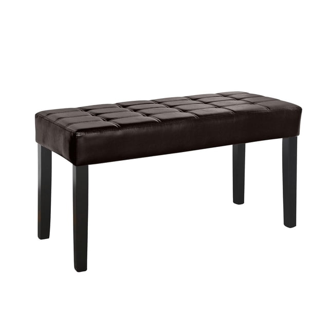 CorLiving California 24 Panel Tufted Faux Leather Bench with Wood Legs