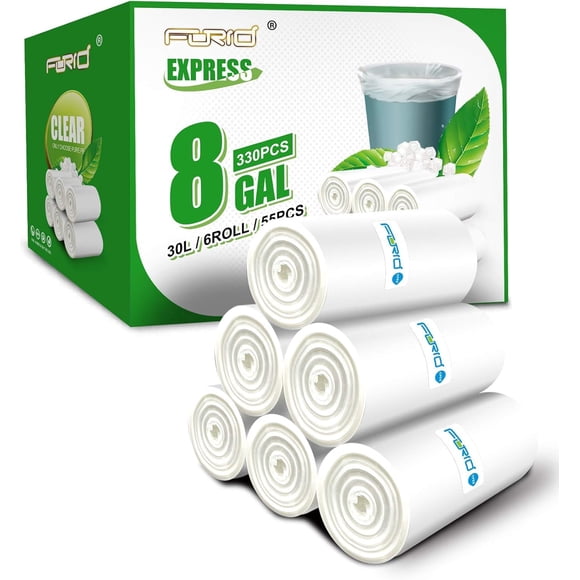 Forid Medium Clear Trash Bags - 8 Gallon Garbage Bags 330 Count Unscented Strong Plastic Trash Bin Liners For Kitchen Home Bedroom Office Bathroom Wastebasket Cans 6 Roll 30 Liters