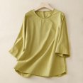 thumbnail image 1 of Meichang Chemises en Lin pour Femmes Été Rétro Manches 3/4 Hauts pour Femmes T-Shirts Basiques Coupe Ample Col Rond T-Shirts Vintage Blouses Grande Taille, 1 of 3