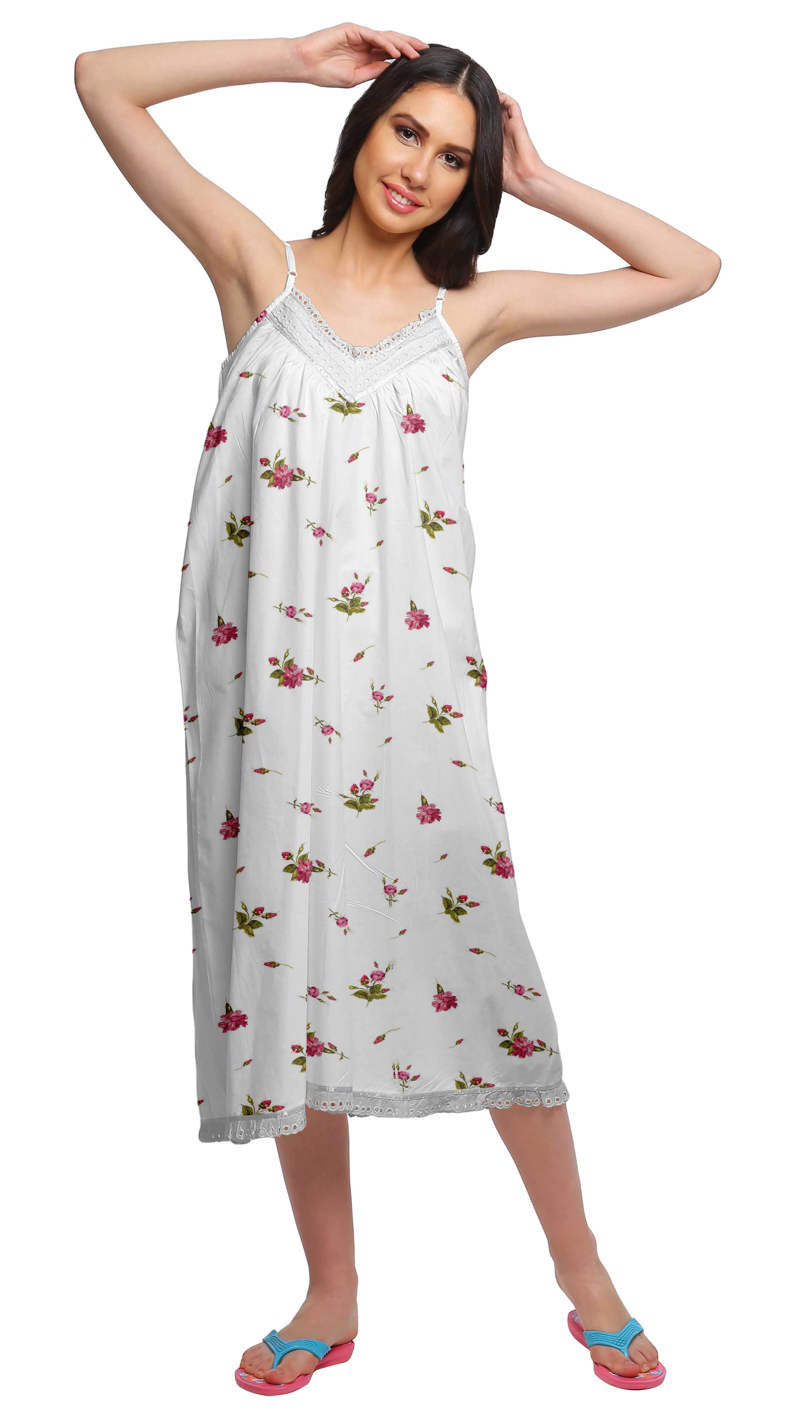 Moomaya Nuisette à Bretelles Spaghetti Imprimée pour Femmes Longueur Genou Tenue de Nuit