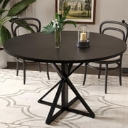 47 inch Round Dining Table for 4, Black, Farmhouse Wood Circle Pedestal Kitchen Table, Circle Dinner Table for Kitchen & Dining Room