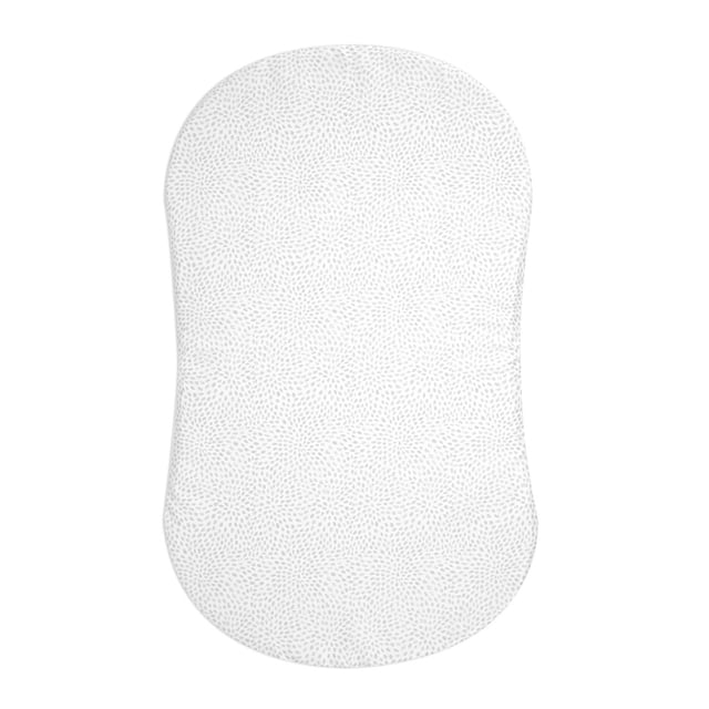 HALO® BASSINEST® Drap-Housse Blanc avec un Motif Tourbillon à Pois Gris Subtil, Conçu pour s'Adapter au Coussinet HALO® BASSINEST® en Forme de Sablier, Fait de 100 % Coton Prélavé, Lavable à la machine, Format 30 par 16 Pouces.