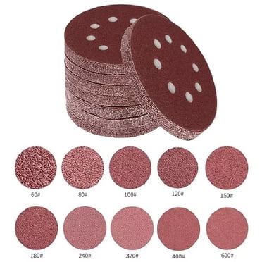 Hiziwimi 100 Pcs Disques de Ponçage Circulaires Sans Poussière à Crochet et Boucle de 5 Pouces avec 8 Trous Papier de Sable Assorti de 60 à 600 Grains