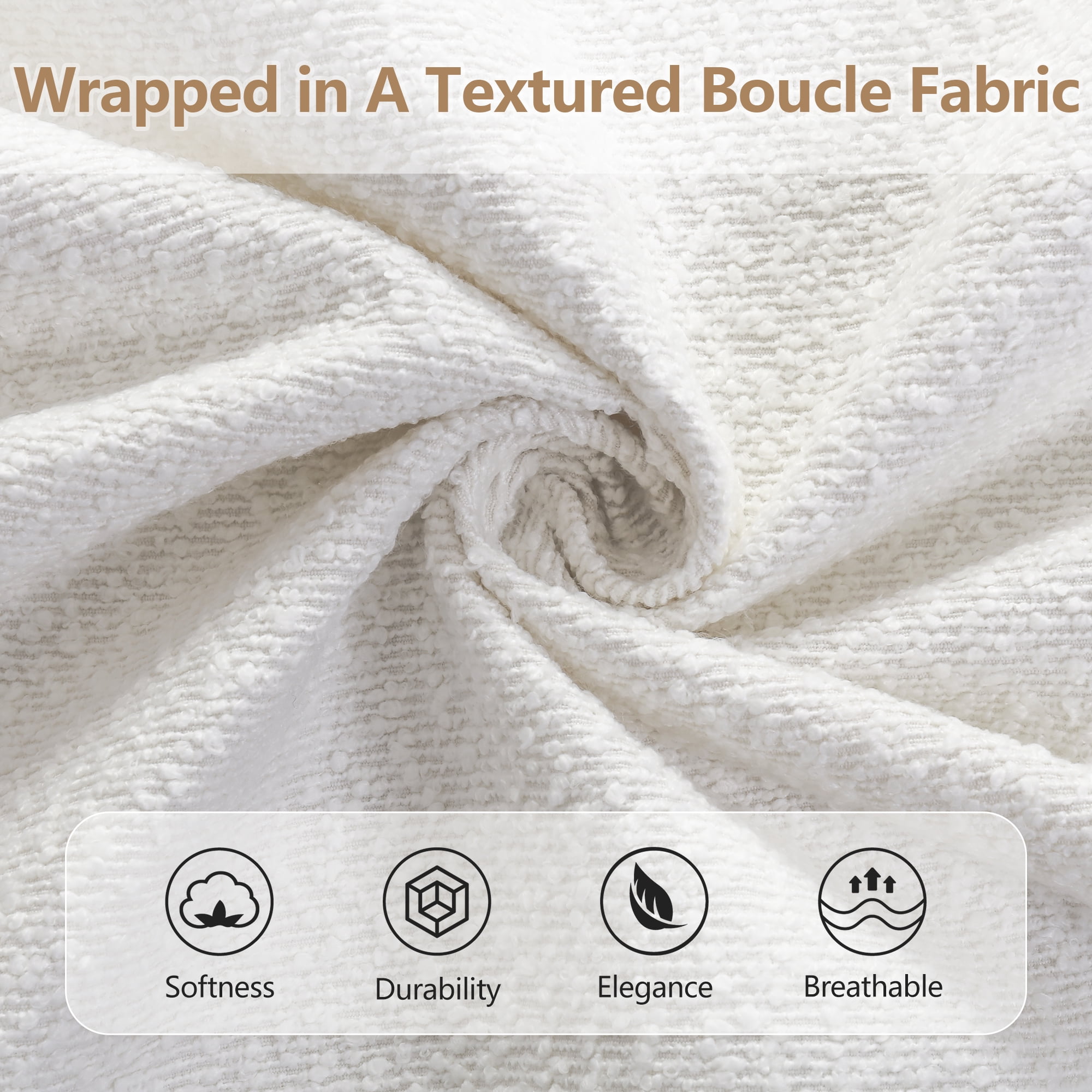 Lit plateforme Noble House King en boucle, tête et pied de lit épais, blanc