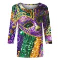 thumbnail image 5 of Penkiiy Blouse de Carnaval pour Femmes Mardi Gras Mode Imprimé Décontracté Col Rond Manches 3/4 T-shirt Blouse 3TG Multicolore, 5 of 5