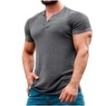 thumbnail image 1 of CHGBMOK Mens T-shirts Solid Color Leisure Button Motion Breathable Short Sleeve Round-Neck Blouses Sizes S-3XL, 1 of 4