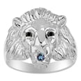 thumbnail image 1 of RYLOS Rings Sterling Silver Lion Head Ring Black Diamonds Eyes & Gemstone Mouth Fun Designer Rings Alexandrite Jewelry Size 12, 1 of 6