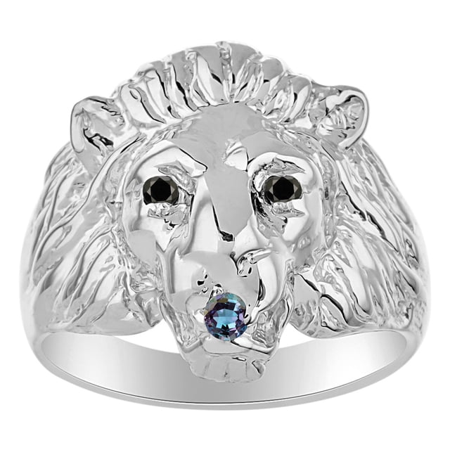 RYLOS Rings Sterling Silver Lion Head Ring Black Diamonds Eyes & Gemstone Mouth Fun Designer Rings Alexandrite Jewelry Size 12