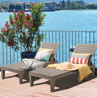 Gymax Set of 2 Patio Outdoor Chaise Lounge Chair Recliner w/ Adjustable Backrest Brown