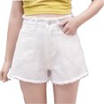thumbnail image 3 of LOVZFMLL Women's Solid Color High Waisted Denim Shorts With Frayed Edges White M, 3 of 3
