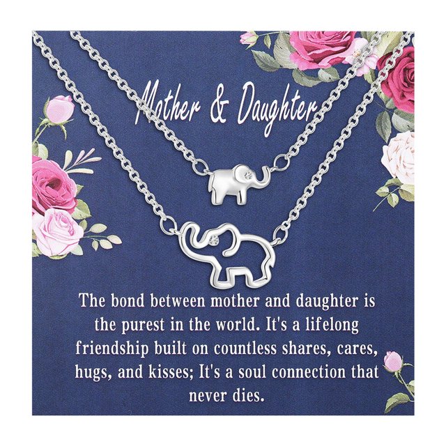 SIfdSeng Mother Daughter Necklace Set Rhinestone Necklace Big Elephant Little Elephant Rhinestone Necklace Suit to My Daughter to My Mom