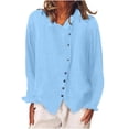 thumbnail image 2 of RXIRUCGD Chemise à Manches Longues en Coton et Lin pour Femme, Chemise à Col Rond Unie à la Mode, Chemise/chemise à Manches Longues à Col Rond pour Femme, Bleu, Taille : 2TG, 2 of 6