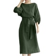 thumbnail image 1 of Bigersell Robes Courtes Formelles pour Femmes Été Femme Col Rond Manches 3/4 Midi Robe Décontractée Style D-177 Robe Florale Dames Robes d'Été Régulières, Vert Armée TG, 1 of 8