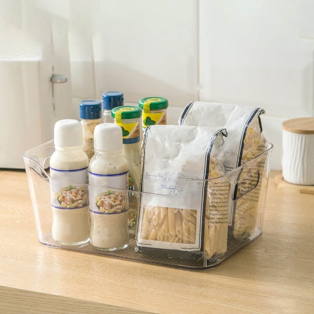 Large Plastic Storage Bin with Handle for Bathroom, Vanity, and Countertop Organization | Clear Storage Container for Shelf, Cabinet, Closet, and Kitchen Pantry | High Wall Tote for Cosmetics,