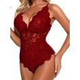 thumbnail image 3 of Kmbangi Women Plunging Neckline See-through Bodysuit Backless Lace Teddies, 3 of 6