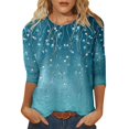 thumbnail image 1 of Hauts d'Été pour Femmes à Paillettes Imprimés Décontractés Col Rond Manches Trois-Quarts T-Shirts Surdimensionnés pour Femmes Marine m, 1 of 4