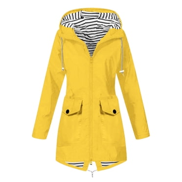 CEHVOM Women Solid Rain Jacket Outdoor Plus Size Waterproof Hooded Windproof Loose Coat