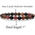 thumbnail image 2 of Natural Multicolor Tourmaline Gemstone 8mm Round Beads Healing Crystals Stretch Bracelet 7 Inch Unisex, 2 of 4