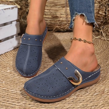 Hinvhai Clogs for Women Closed Toe Mules Slip On - Summer Casual Womens Clogs Mules Backless Flat Sandals Navy 8.5(41)