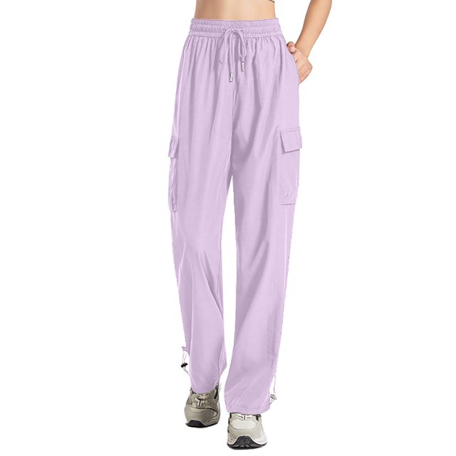 Timegard Womens Plus Size Cargo Pants Elastic High Waisted Drawstring Active Hiking Trousers with Pockets