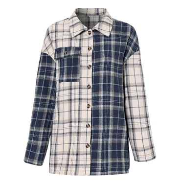 Womens Flannel Plaid Shirts Oversized Button Down Shirts Blouse Tops
