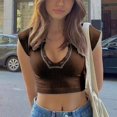 thumbnail image 2 of Womens V Neck Short Sleeve Racer Back Tank Tops Halter Neck Crop Top, 2 of 6