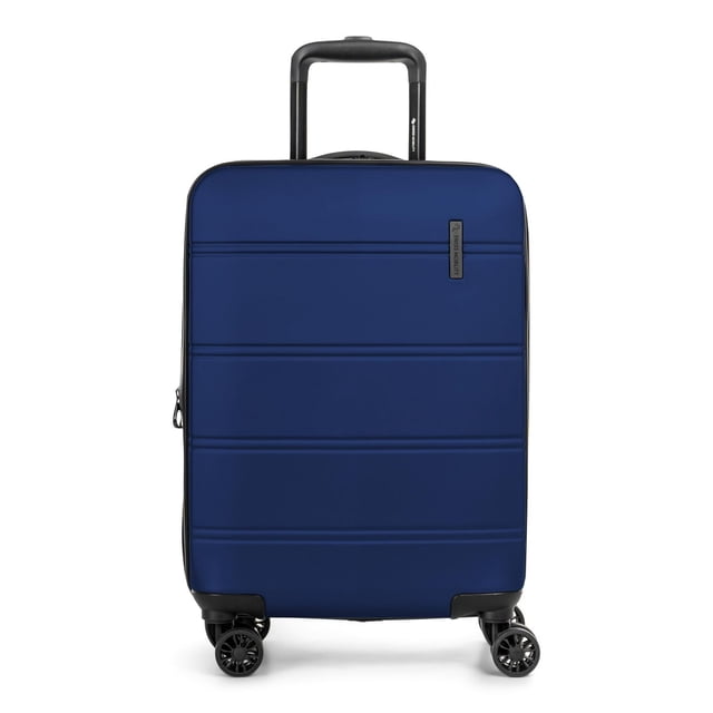 Swiss Mobility LAX Collection Valise Rigide Légère en ABS/PC Bleue avec Poignée Télescopique Prolongée Verrouillable en Deux positions, Quatre Roues Pivotantes à 360 Degrés pour un Roulement Fluide, et une Coque Texturée durable avec ridges Horizontaux et une Petite plaque logo Swiss Mobility à l'Avant.