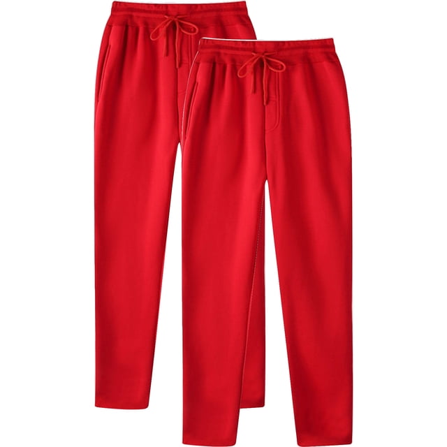 RXIRUCGD Men's Fashion Drawstring Elastic Waist Solid Color Casual Sweat Length Pants 2 PC, Red, Size: L