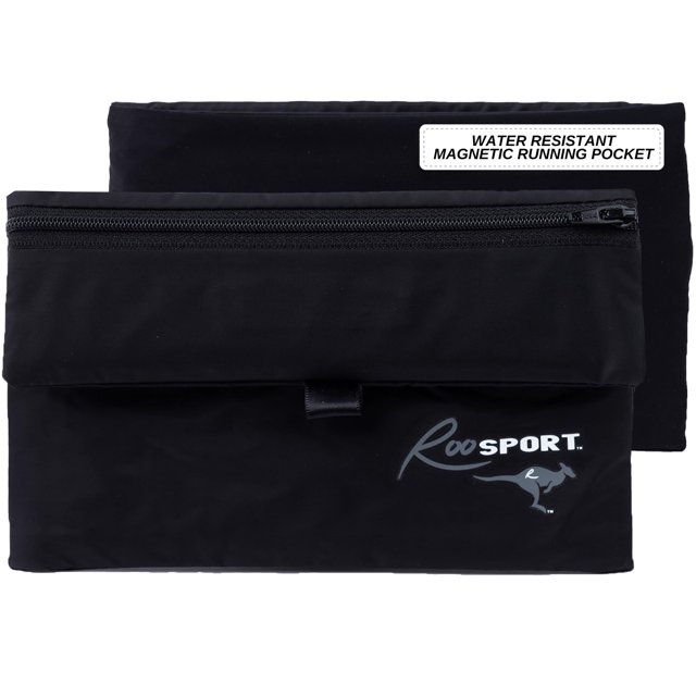 The RooSportPlus Magnetic Running Pouch - Pocket to Hold Cell Phone, Wallet, Earphones - Securely Carry Essentials While Running - Convenient Closure - Black, Large