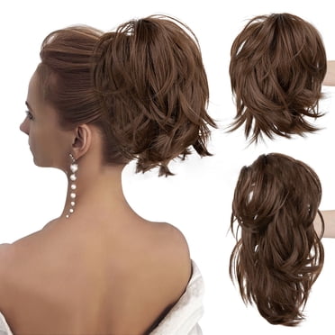 Pièce de Cheveux Chignon Décoiffé à Clip dans Extension de Queue de Cheval avec Fil Flexible pour Femmes Accessoire de Coiffage Chignon Naturel