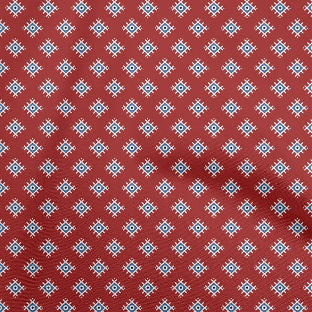 oneOone Rayon Red Fabric Asian Block Geometrical Shape Dress Material Fabric Print Fabric By The Yard 56 Inch Wide