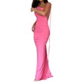thumbnail image 3 of Robe Longue Moulante d'Été pour Femmes, Couleur Unie, Épaule Oblique, Cordon de Serrage, Dos Nu, Détails Froncés, 3 of 9