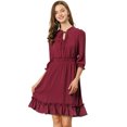 thumbnail image 1 of INSPIRE CHIC Robe A-Line en Mousseline Smockée pour Femme à Ourlet Volanté Superposé, Manches 3/4, m Bourgogne, 1 of 6