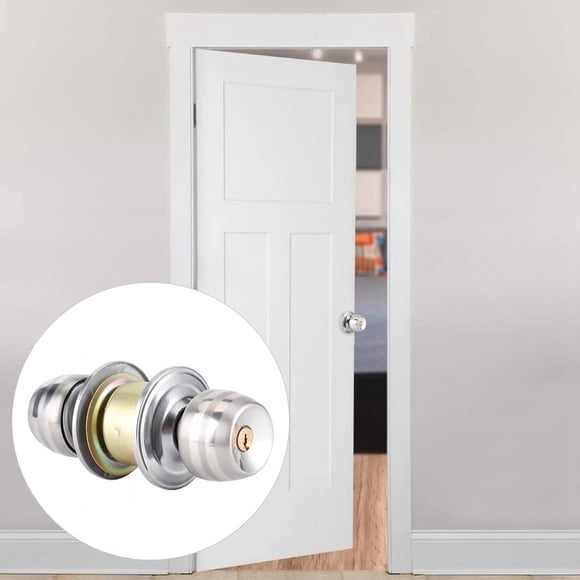 Haofy Household Stainless Steel Door Knob With Lock And 3 Keys Door Locks Ball Privacy Entry Door Handle Short Tongue Spherical Door Lock For Bedroom Bathroom Classroom Storeroom (Silver)